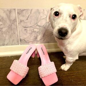 Chic Pink Dog Shoes with Woven Design